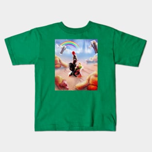 Warrior Cat Riding Frog in Desert Kids T-Shirt
